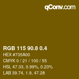 カラーコード: RGB 115 90.8 0.4 | qconv.com