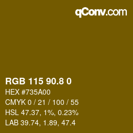 カラーコード: RGB 115 90.8 0 | qconv.com