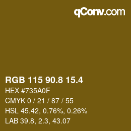 カラーコード: RGB 115 90.8 15.4 | qconv.com