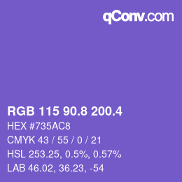 カラーコード: RGB 115 90.8 200.4 | qconv.com
