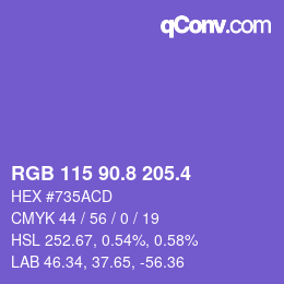 カラーコード: RGB 115 90.8 205.4 | qconv.com