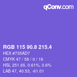 カラーコード: RGB 115 90.8 215.4 | qconv.com