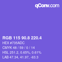 カラーコード: RGB 115 90.8 220.4 | qconv.com