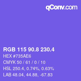 カラーコード: RGB 115 90.8 230.4 | qconv.com