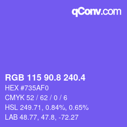 カラーコード: RGB 115 90.8 240.4 | qconv.com