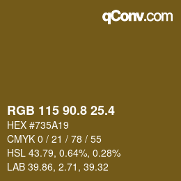 カラーコード: RGB 115 90.8 25.4 | qconv.com