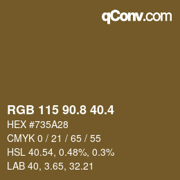 カラーコード: RGB 115 90.8 40.4 | qconv.com