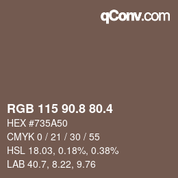 カラーコード: RGB 115 90.8 80.4 | qconv.com