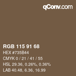 Color code: RGB 115 91 68 | qconv.com