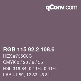 カラーコード: RGB 115 92.2 108.6 | qconv.com