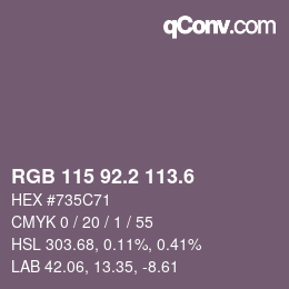 カラーコード: RGB 115 92.2 113.6 | qconv.com