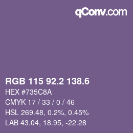 カラーコード: RGB 115 92.2 138.6 | qconv.com