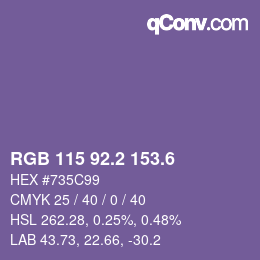 カラーコード: RGB 115 92.2 153.6 | qconv.com