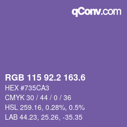 カラーコード: RGB 115 92.2 163.6 | qconv.com