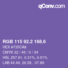 カラーコード: RGB 115 92.2 168.6 | qconv.com