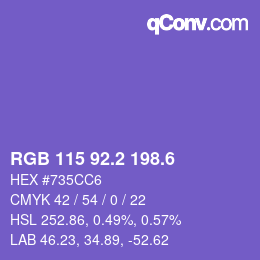 カラーコード: RGB 115 92.2 198.6 | qconv.com