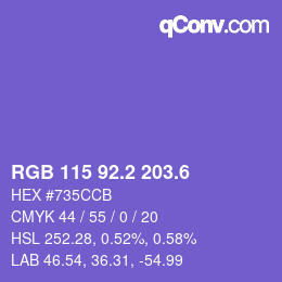 カラーコード: RGB 115 92.2 203.6 | qconv.com
