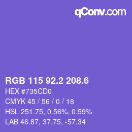 カラーコード: RGB 115 92.2 208.6 | qconv.com