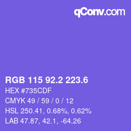 カラーコード: RGB 115 92.2 223.6 | qconv.com