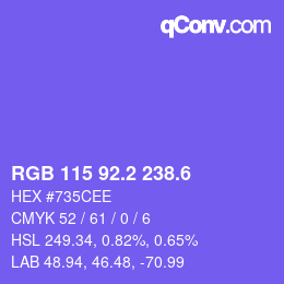 カラーコード: RGB 115 92.2 238.6 | qconv.com