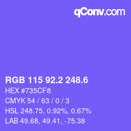 カラーコード: RGB 115 92.2 248.6 | qconv.com