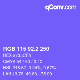 カラーコード: RGB 115 92.2 250 | qconv.com