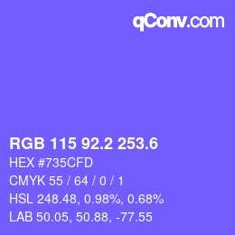 カラーコード: RGB 115 92.2 253.6 | qconv.com