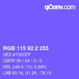 カラーコード: RGB 115 92.2 255 | qconv.com