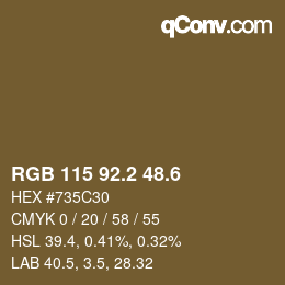 カラーコード: RGB 115 92.2 48.6 | qconv.com