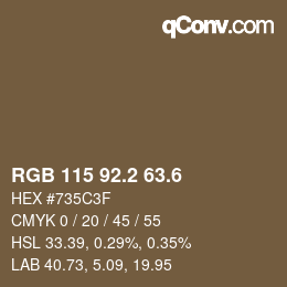 カラーコード: RGB 115 92.2 63.6 | qconv.com