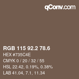 カラーコード: RGB 115 92.2 78.6 | qconv.com