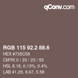 カラーコード: RGB 115 92.2 88.6 | qconv.com