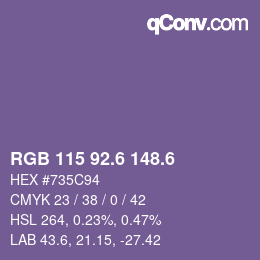 カラーコード: RGB 115 92.6 148.6 | qconv.com