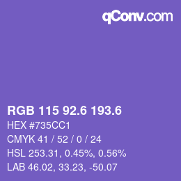 カラーコード: RGB 115 92.6 193.6 | qconv.com