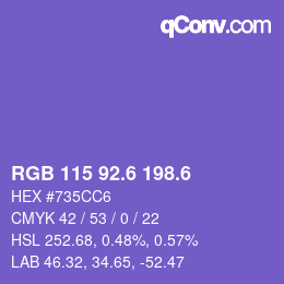 カラーコード: RGB 115 92.6 198.6 | qconv.com