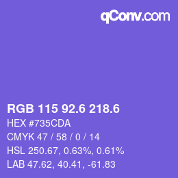 カラーコード: RGB 115 92.6 218.6 | qconv.com