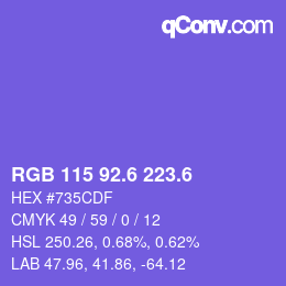 カラーコード: RGB 115 92.6 223.6 | qconv.com