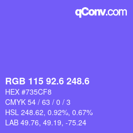 カラーコード: RGB 115 92.6 248.6 | qconv.com