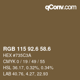 カラーコード: RGB 115 92.6 58.6 | qconv.com