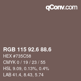 カラーコード: RGB 115 92.6 88.6 | qconv.com