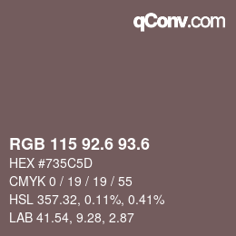 カラーコード: RGB 115 92.6 93.6 | qconv.com
