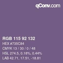 颜色代码: RGB 115 92 132 | qconv.com
