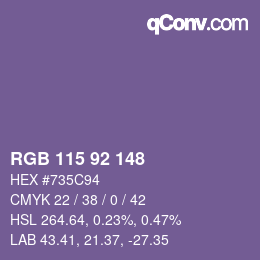 颜色代码: RGB 115 92 148 | qconv.com