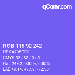 カラーコード: RGB 115 92 242 | qconv.com