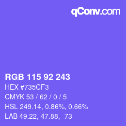カラーコード: RGB 115 92 243 | qconv.com
