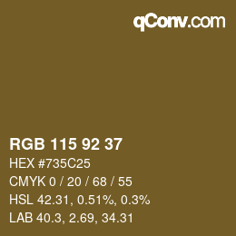 カラーコード: RGB 115 92 37 | qconv.com