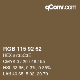 颜色代码: RGB 115 92 62 | qconv.com