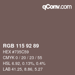 颜色代码: RGB 115 92 89 | qconv.com