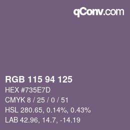 カラーコード: RGB 115 94 125 | qconv.com