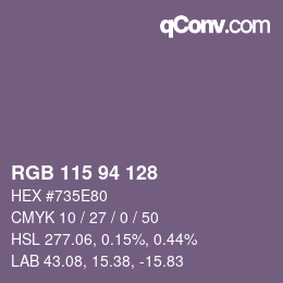 Farbcode: RGB 115 94 128 | qconv.com